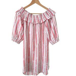 Misa Los Angeles Dress Striped Off The Shoulder with Embroidery Size Small 100%